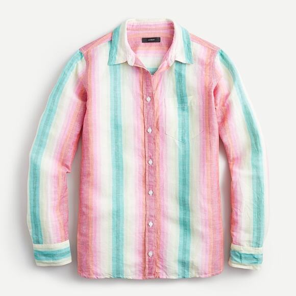 J. Crew Womens Classic-fit boy Shirt in Rainbow Stripe Roll up Sleeve Size 8 NEW - Picture 2 of 6